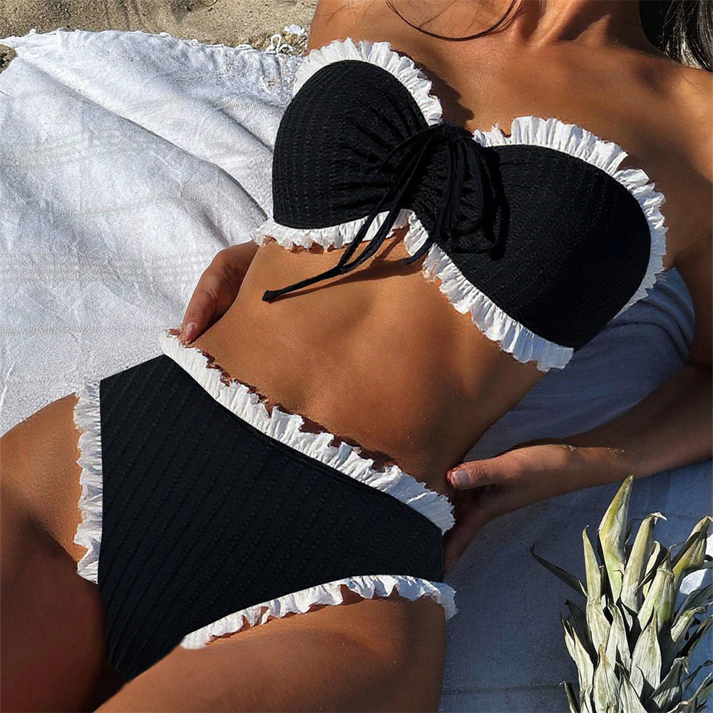 Swimsuit Bikini Ruched - Baju Renang Bandeau Hitam Seksi dengan