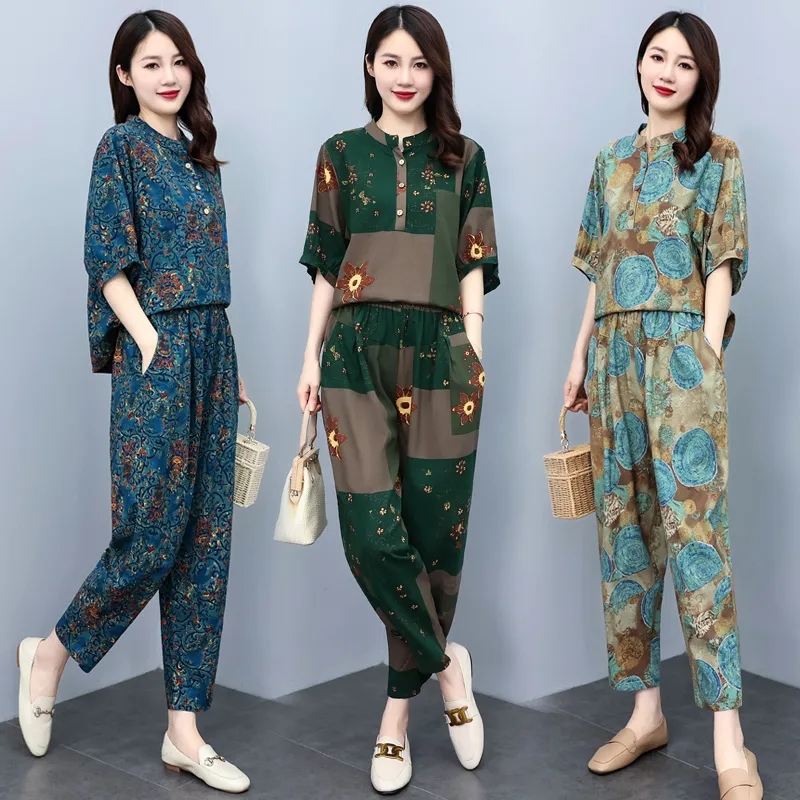 Linen Pant Wide - Setelan Musim Panas Ibu Paruh Baya