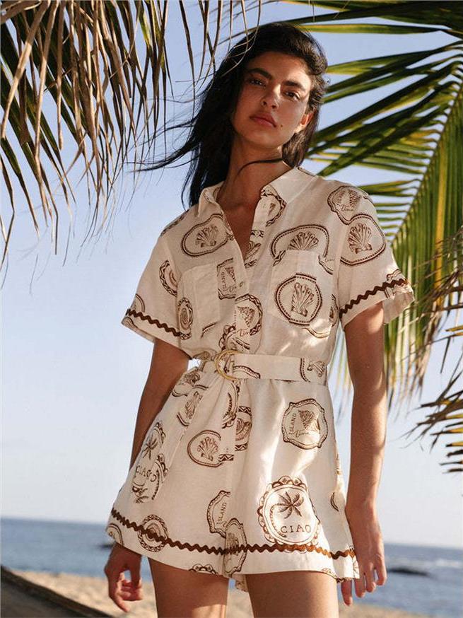 Linen Dress Wrap - Gaun kemeja linen bermotif bunga elegan,