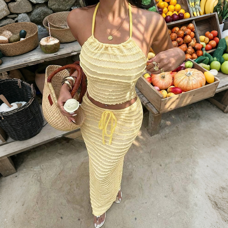 Maxi Dress Halter - Gaun Elegan Seksi Set Rok Dua