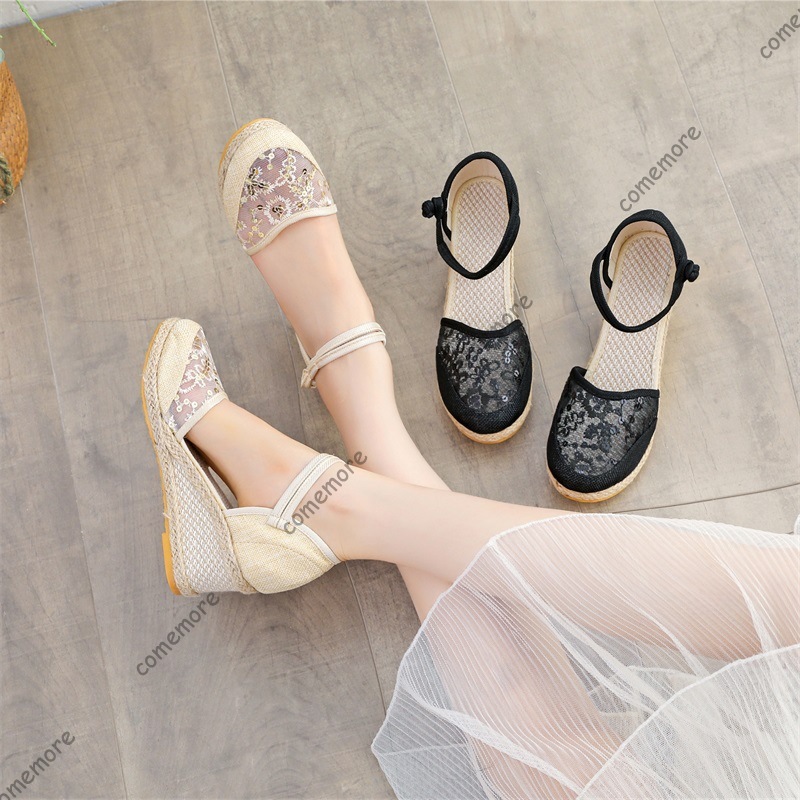 Wedge Espadrille Women - Sandal Wedges Espadrille Jaring Renda Wanita
