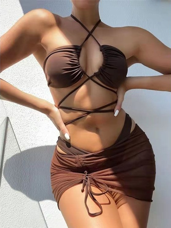 Swimsuit Bikini Ruched - Bikini Wanita High Waist Split 2026