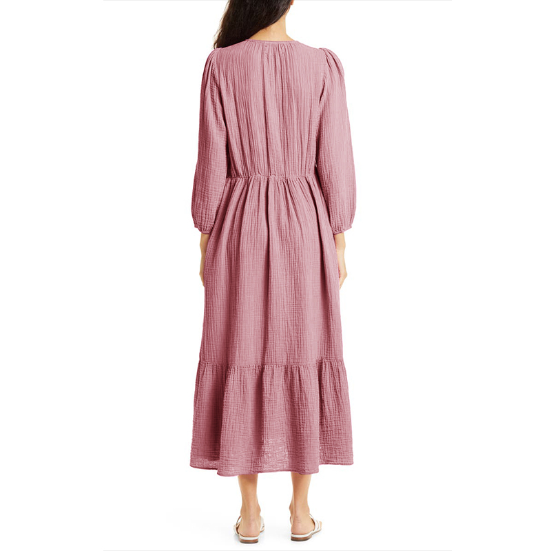 Muslin 100% gaun lengan panjan - Linen Dress Wrap ulasan dan harga
