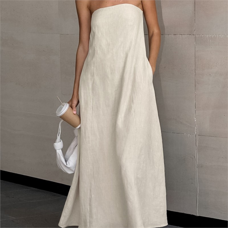 Gaun Panjang Linen Katun Tanpa - Linen Dress Wrap ulasan dan harga