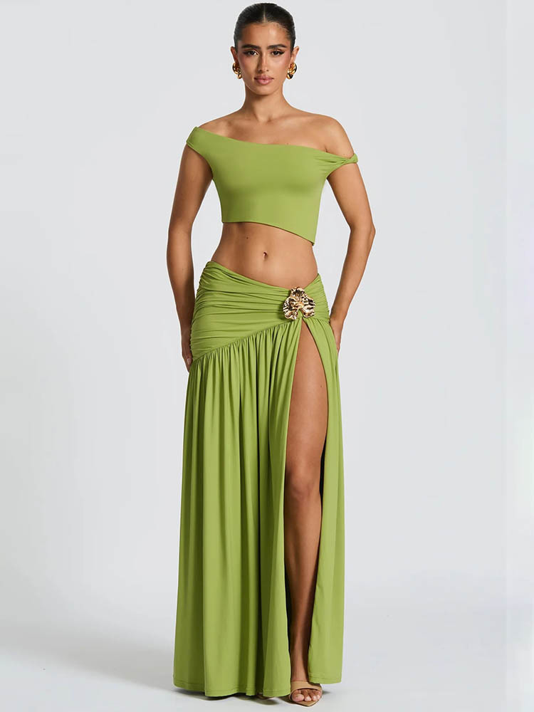 Set Gaun Elegan Mozision Wanit - Crop Top Crochet ulasan dan harga
