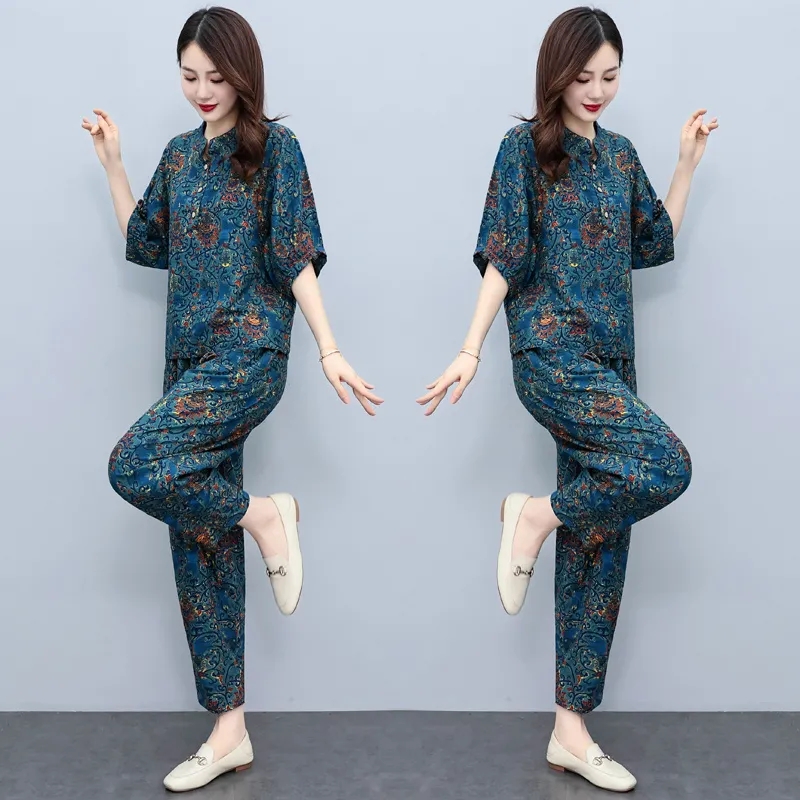 Setelan Musim Panas Ibu Paruh  - Linen Pant Wide ulasan dan harga