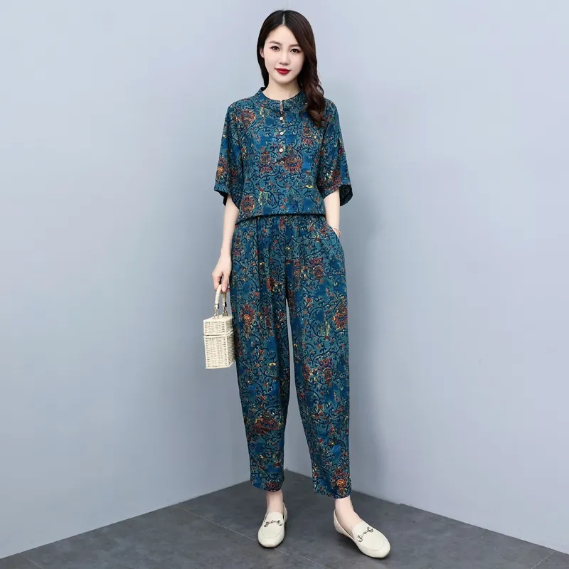 Setelan Musim Panas Ibu Paruh  - Linen Pant Wide ulasan dan harga