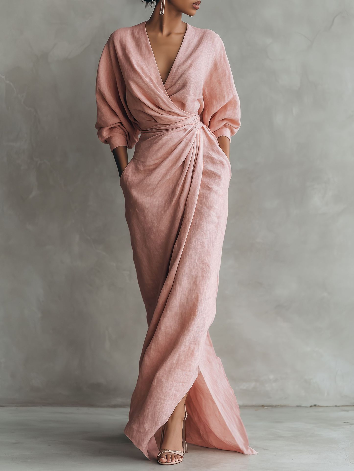 Gaun Maxi Wanita Bahan Linen C - Linen Dress Wrap ulasan dan harga