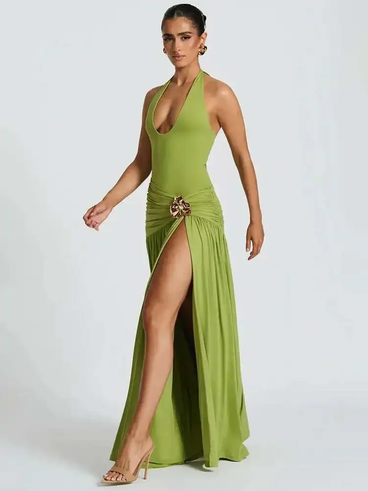 Set Gaun Maxi Seksi Elegan Tan - Maxi Dress Halter ulasan dan harga