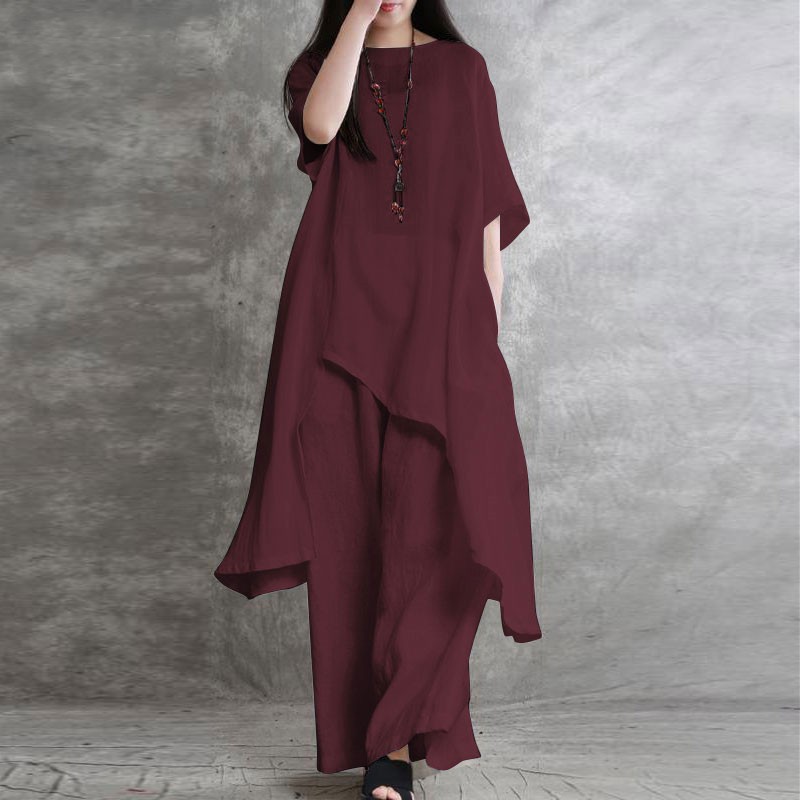 Setelan pakaian olahraga wanit - Linen Pant Wide ulasan dan harga