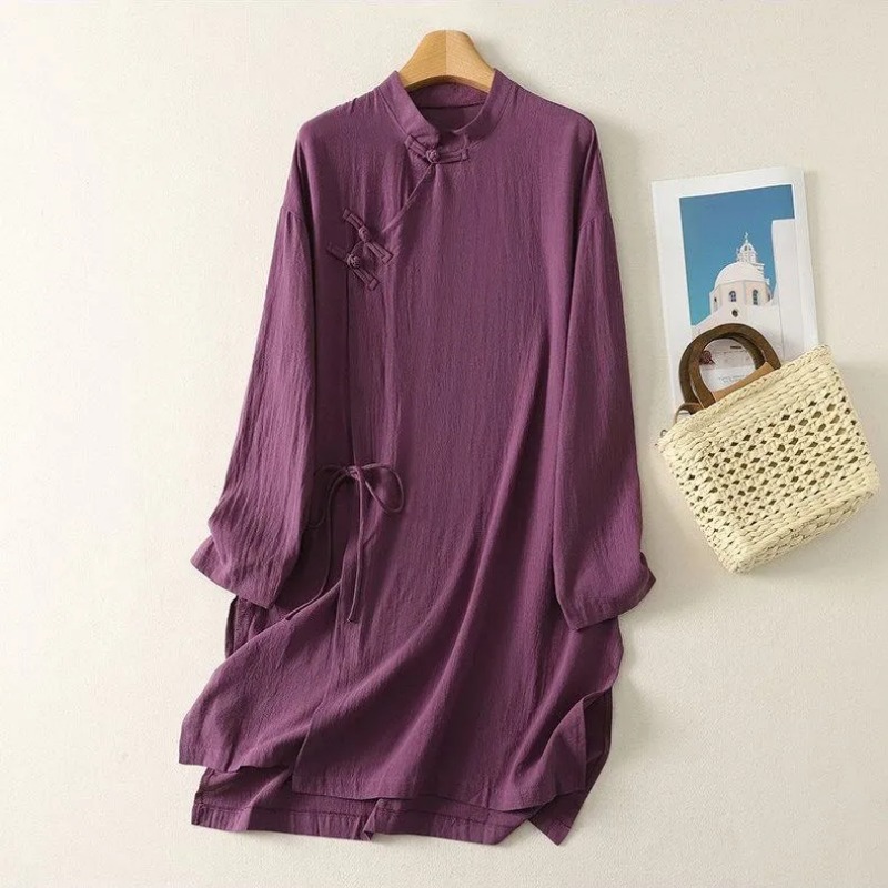 Gaun Tunik Linen Kancing Katak - Linen Dress Wrap ulasan dan harga