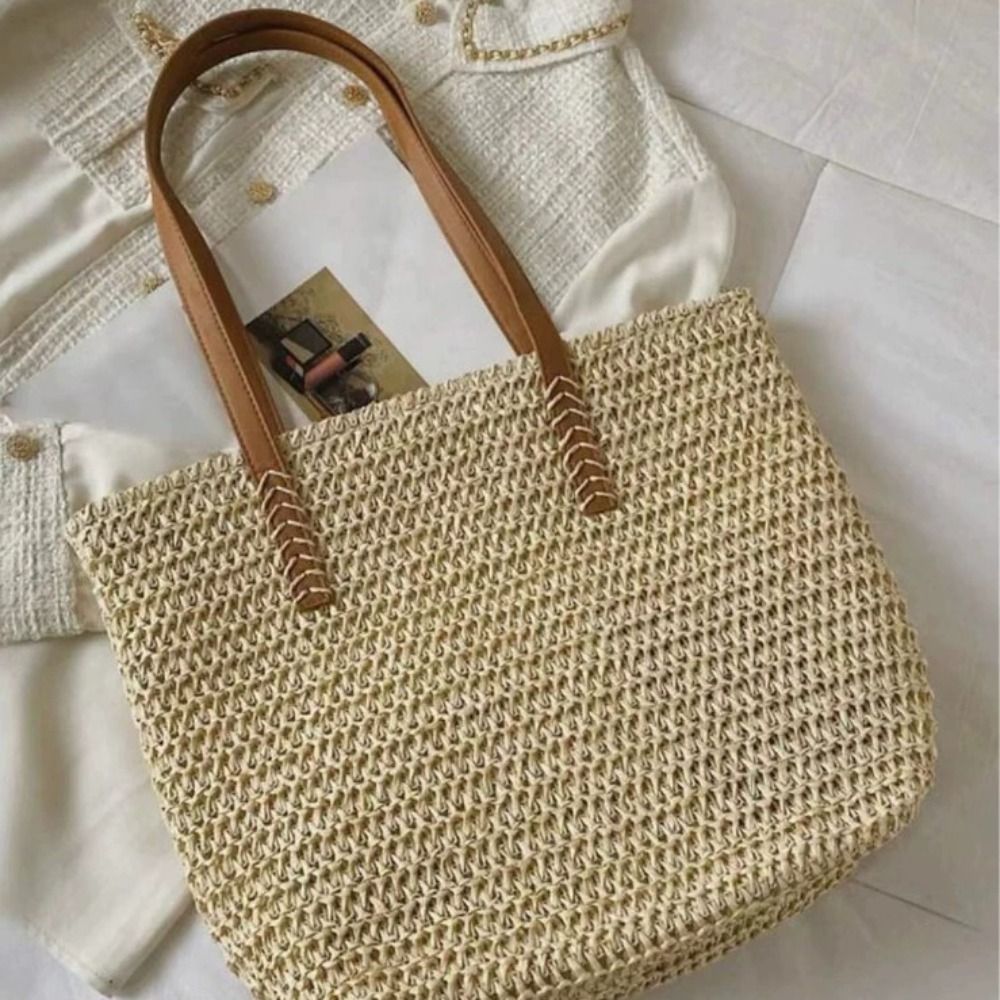 Tas Tote Anyaman Warna Solid y - Tote Bag Beach ulasan dan harga