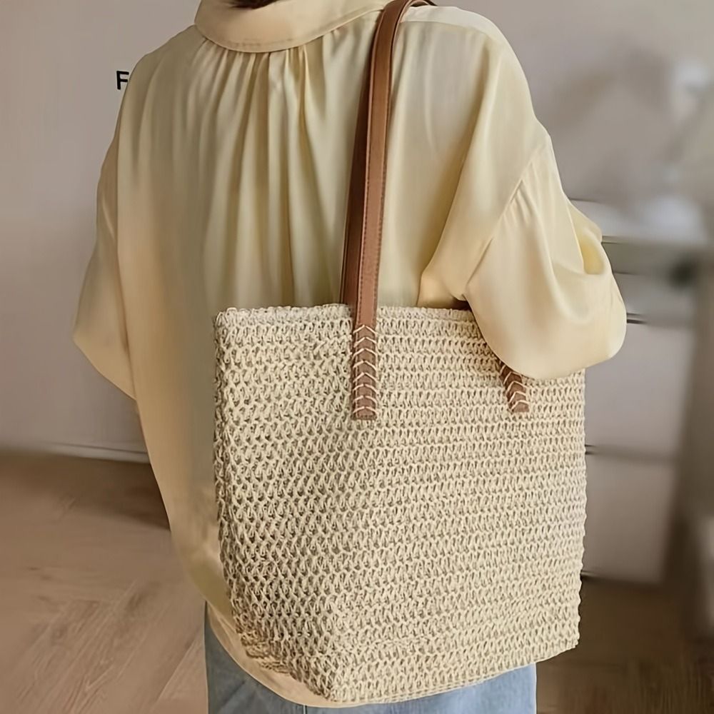 Tas Tote Anyaman Warna Solid y - Tote Bag Beach ulasan dan harga