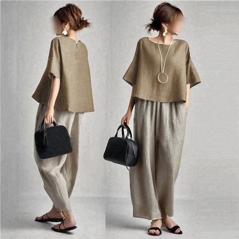 Setelan Celana Wanita Dua Poto - Linen Pant Wide ulasan dan harga