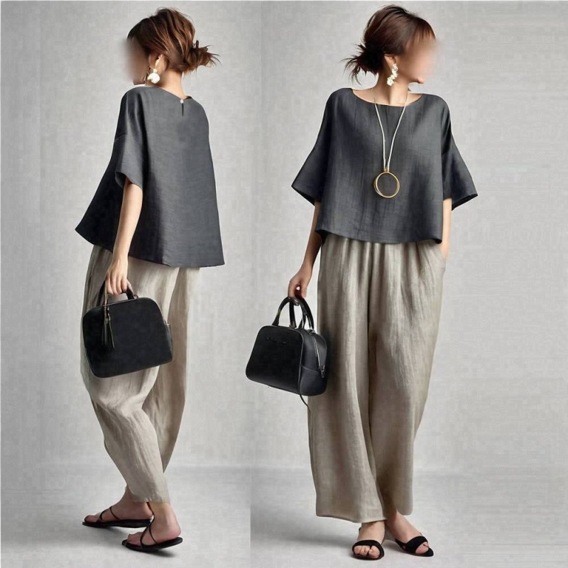 Setelan Celana Wanita Dua Poto - Linen Pant Wide ulasan dan harga